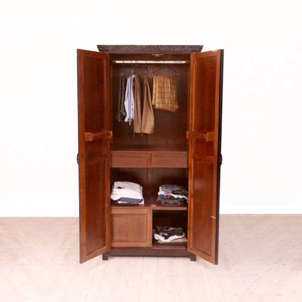 Wardrobe with 2 Drawers in Dark Wood Finish